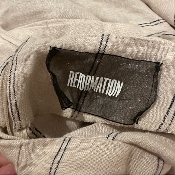 Reformation 100% Linen Elm Jager Jumpsuit size 8 striped blue jumpsuit open back - Picture 9 of 11